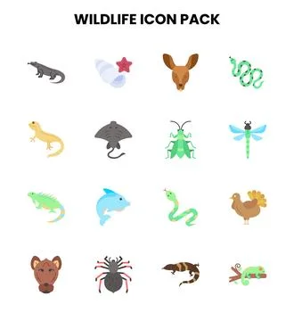 Wildlife Flat UI Icons Pack Stock Illustration