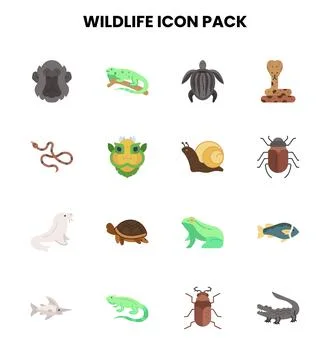 Wildlife Flat Vector Icons Pack Stock Illustration