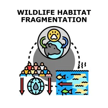 Wildlife habitat fragmentation causing ecosystem imbalance concept Stock Illustration