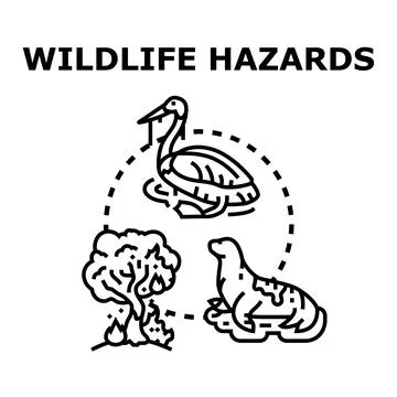 Wildlife hazards vector featuring pollution and wildfire dangers Stock Illustration