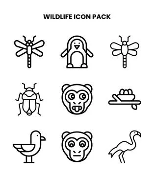 Wildlife Line Vector Icons Pack Stock Illustration