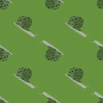 Wildlife seamless pattern with stylized snail silhouettes. Green palette artw 스톡 일러스트