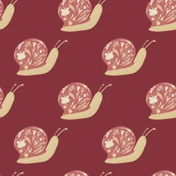 Wildlife stylized seamless pattern with dodle snail silhouettes. Pastel tones Stock Illustration