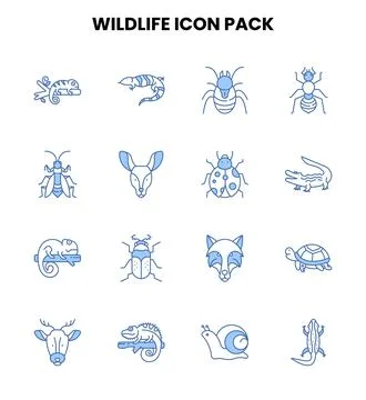 Wildlife Two Color Blue Bundle Icons Pack Stock Illustration