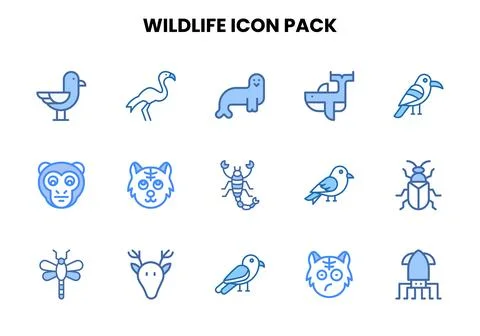 Wildlife Two Colour Vector Icons Pack Stock Illustration