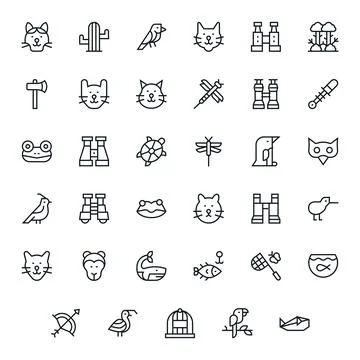 Wildlife Vector Icon Library with 35 Regular Line 64x64 PIXEL Perfect Designs Stock Illustration