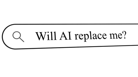 Will AI replace me with search trends and human tasks in focus Stock Footage 330420879