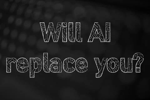Will AI replace you text with digital microchip circuit pattern, artificial.. Stock Illustration