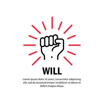 Will concept icon. Hand raised up. Vector on isolated white background. EPS 1 Stock Illustration