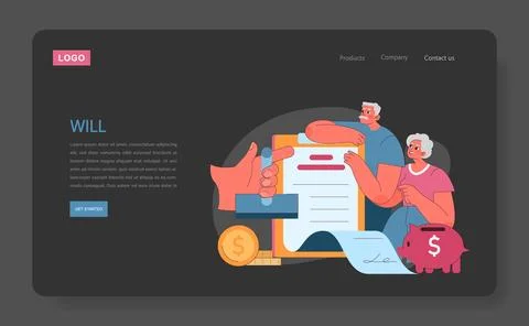 Will dark or night mode web, landing. An elderly couple reviews a legal Stock Illustration