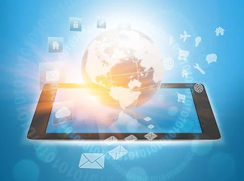 Will orbiting its planet on a tablet 스톡 일러스트