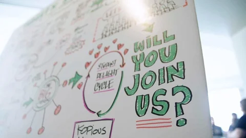 “Will You Join Us?” written on an office whiteboard Stock Footage 92307873