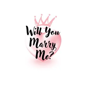 Will You Marry Me question. 3d Heart and brush stroke Gold Crown on a white Stock Illustration