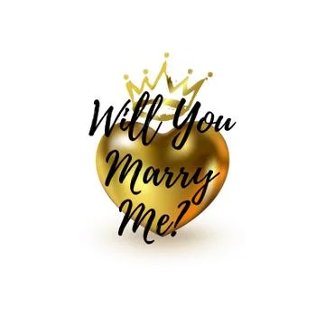 Will You Marry Me question. 3d Heart and brush stroke Gold Crown on a white Stock Illustration
