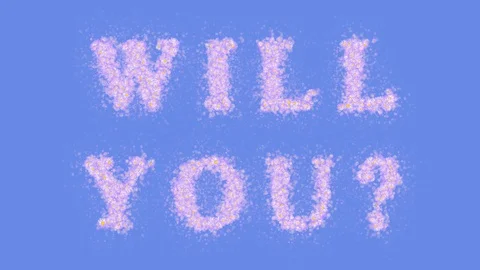 Will You ? Text Message of Flowers Blue Background Alpha Matte Seamless Loop Stock Footage 129086354