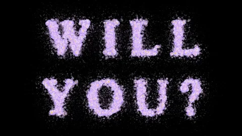 Will You ? Text Message of Flowers Black Background Alpha Matte Seamless Loop Stock Footage 129147263