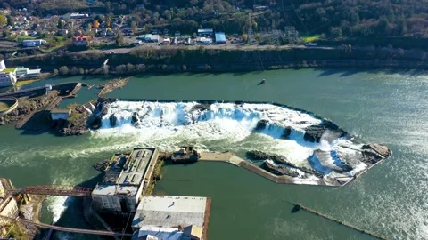 Willamette Falls along the Willamette River in Oregon State Stock Footage 145122847