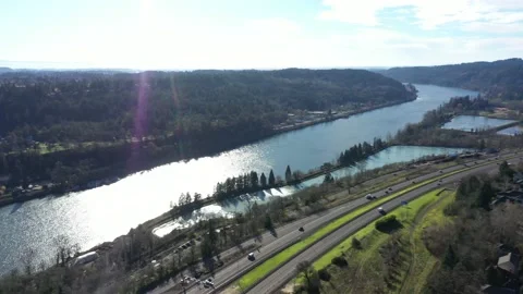 Willamette Falls along the Willamette River in Oregon State Stock Footage 145145491