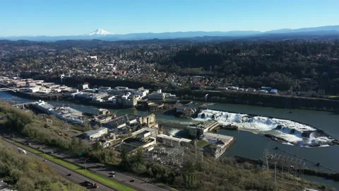 Willamette Falls along the Willamette River in Oregon State Stock Footage 145365961