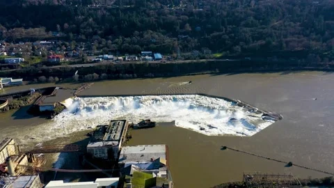 Willamette Falls along the Willamette River in Oregon State Stock Footage 146661208