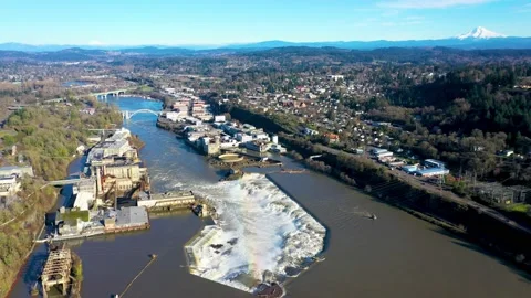 Willamette Falls along the Willamette River in Oregon State Stock Footage 146661409