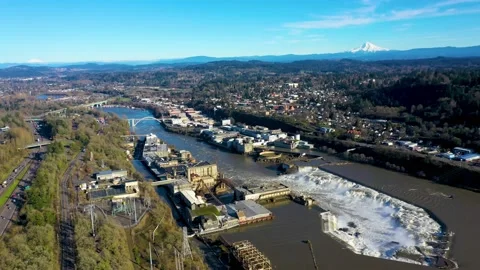 Willamette Falls along the Willamette River in Oregon State Stock Footage 146662884