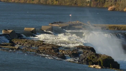 Willamette Falls, on the Willamette River, Oregon City, Oregon Video stock 99558247