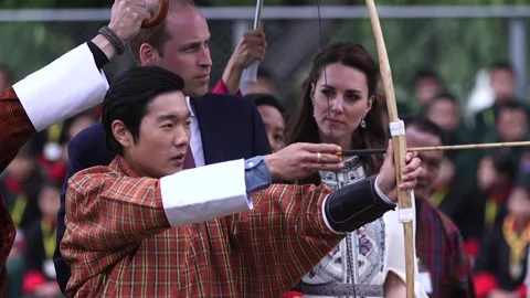 William and Kate at an archery even in Bhutan - GVs Stock Footage 149134086