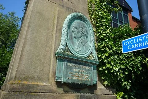 William Hutton Historian Bronze Plaque On Stone Monument, Derby, England. Stock Photos