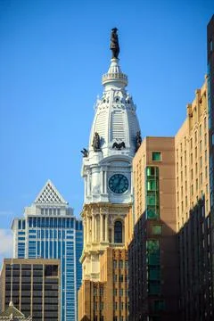 William Penn statue on a top of City Hall Philadelphia Stock Photos