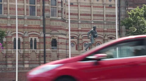William Webb Ellis statue, Rugby, Warwickshire, UK Stock Footage 65859441