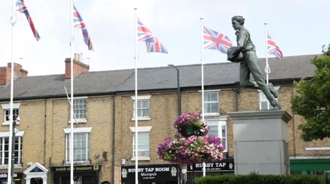 William Webb Ellis statue, Rugby, Warwickshire, UK Stock Footage 65859700