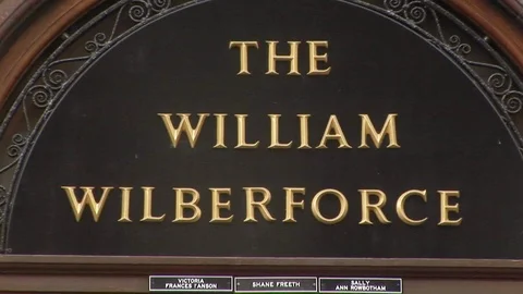 William Wilberforce sign on Trinity House Lane in Hull, UK Stock Footage 101981878