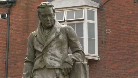 William Wilberforce statue in front of the Wilberfoce House Museum, Hull UK Stock Footage 105323875