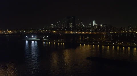 Williamsburg Bridge in Lower Manhattan at night. Shot in November 2011. Stock Footage 59171862