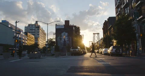 Williamsburg Bridge - sunset - Brooklyn - summer 2016 - 4k Stock Footage 67447690