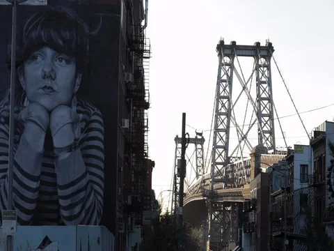 Williamsburg Bridge view from Brooklyn Stock Footage 75276527
