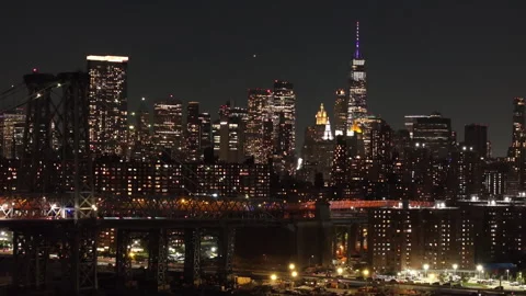 Williamsburg Bridge - World Trade Center - Aerial Shot - Night Stock-Footage 252126162