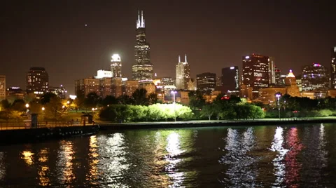 Willis Tower in Chicago at Night Stock Footage 30962982