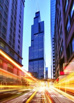 Willis tower at night time Stock Photos