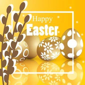 Willow and easter eggs banner Stock Illustration