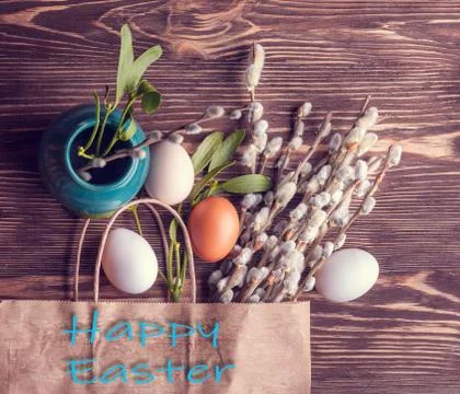 Willow and Easter eggs Foto stock