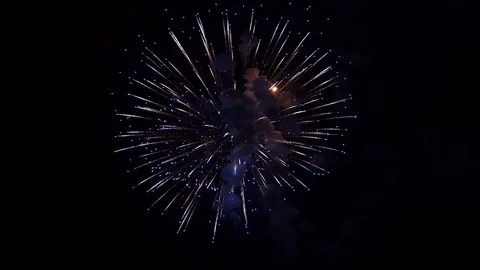 Willow and peony fireworks explode in cascades closeup Stock Footage 121509834