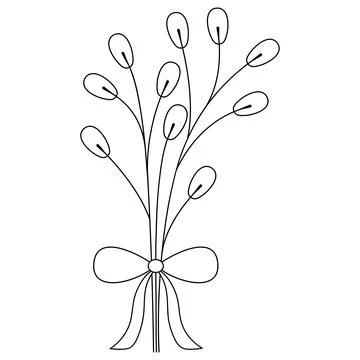 Willow. The branches of the tree are tied with a bow. Sketch. Stock Illustration