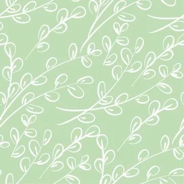 Willow catkins branches hand drawn seamless pattern 스톡 일러스트