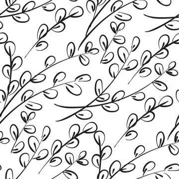 Willow catkins branches vector seamless pattern Stock Illustration