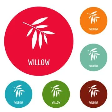 Willow leaf icons circle set Stock Illustration