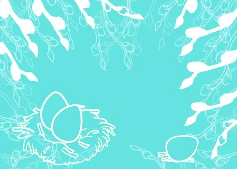 Willow sprigs on blue backdrop Stock Illustration