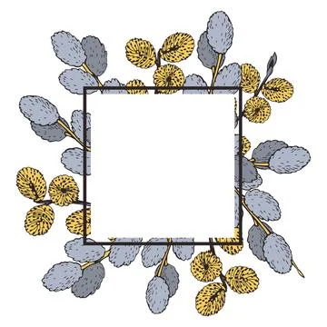 Willow spring branches. Vector   frame. Stock Illustration