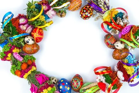 Willow Sunday background of willow branches, willow bouquets. Easter top view Foto stock
